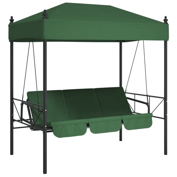 Bancă balansoar de grădină cu copertină, verde, oțel