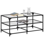 Măsuță de cafea cu blat sticlă transparentă 98,5x50x45 cm oțel