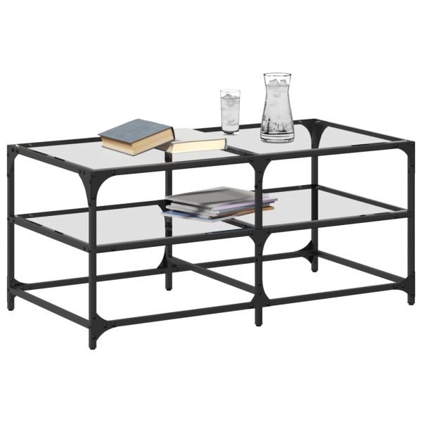 Măsuță de cafea cu blat sticlă transparentă 98,5x50x45 cm oțel