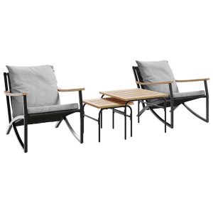 Set mobilier de balcon, 4 piese, cu perne, negru, oțel