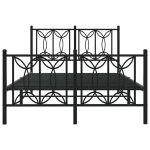 Cadru pat metalic cu tăblie de cap/picioare, negru, 120×200 cm