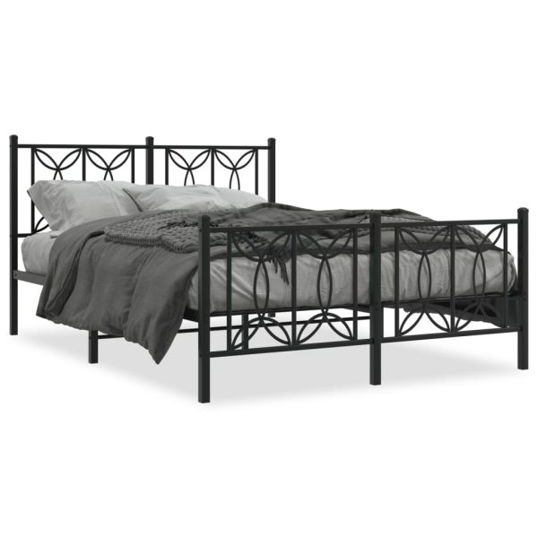 Cadru pat metalic cu tăblie de cap/picioare, negru, 140×190 cm