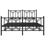 Cadru pat metalic cu tăblie de cap/picioare, negru, 140×190 cm