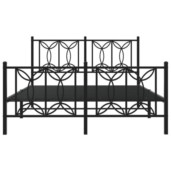 Cadru pat metalic cu tăblie de cap/picioare, negru, 140×190 cm