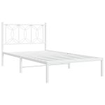 Cadru de pat din metal cu tăblie, alb, 107×203 cm