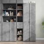 Dulap înalt, gri beton, 30×42,5×185 cm, lemn prelucrat