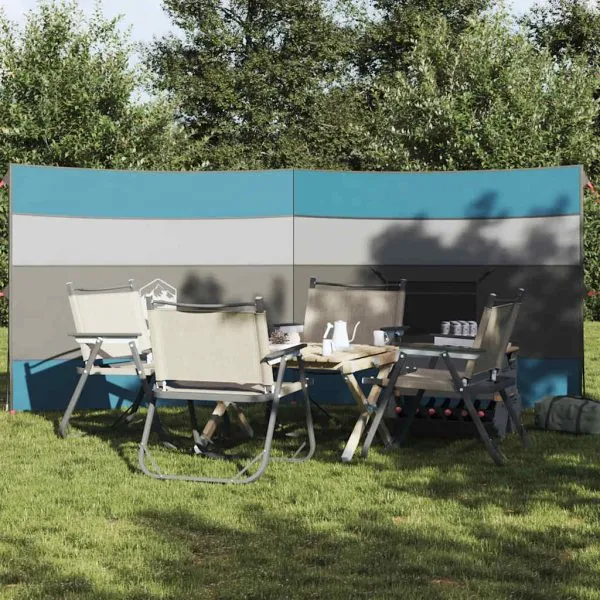 Paravan de camping, albastru, 340×130 cm, impermeabil
