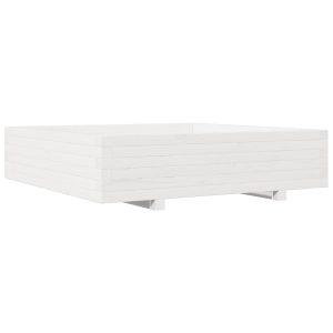 Jardinieră de grădină, alb, 100x100x26,5 cm, lemn masiv de pin