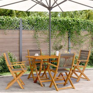 Set mobilier de grădină 5 piese polipropilenă gri/lemn masiv