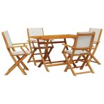 Set mobilier de grădină 5 piese textil alb crem/lemn masiv