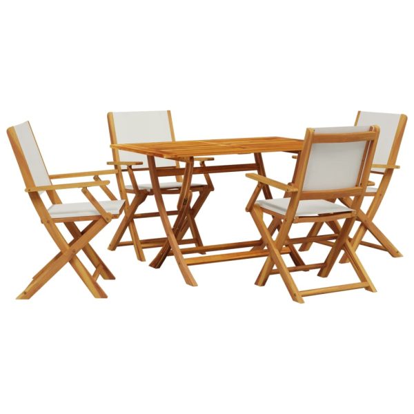 Set mobilier de grădină 5 piese textil alb crem/lemn masiv