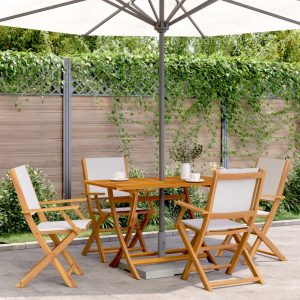 Set mobilier de grădină 5 piese textil alb crem/lemn masiv