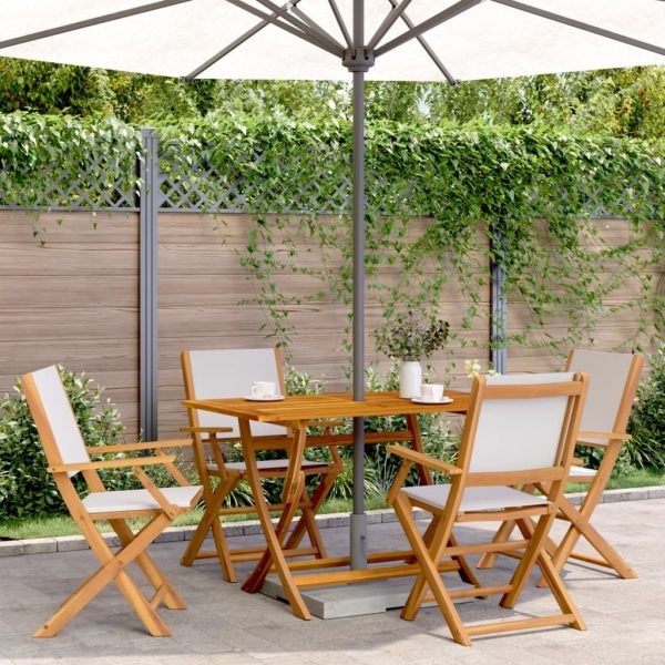Set mobilier de grădină 5 piese textil alb crem/lemn masiv
