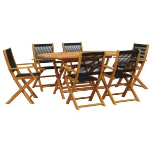 Set mobilier de grădină 7 piese polipropilenă neagră/lemn masiv