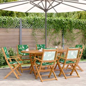 Set mobilier de grădină 7 piese textil model frunze/lemn masiv