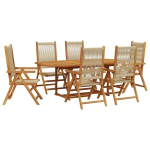 Set mobilier de grădină 7 piese polipropilenă bej/lemn masiv