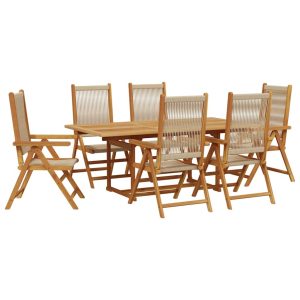 Set mobilier de grădină 7 piese polipropilenă bej/lemn masiv