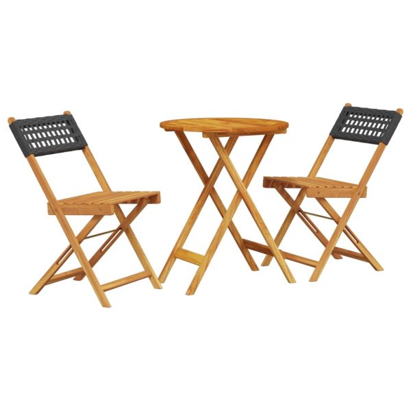 Set mobilier bistro, 3 piese, negru, poliratan și lemn masiv