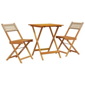 Set mobilier bistro, 3 piese, poliratan bej/lemn masiv