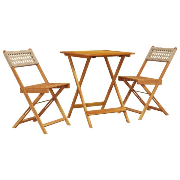 Set mobilier bistro, 3 piese, poliratan bej/lemn masiv