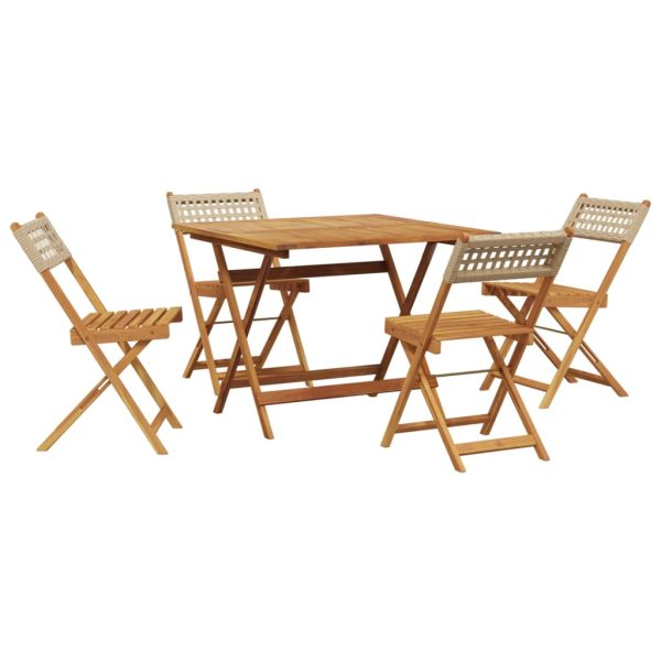 Set mobilier de grădină, 5 piese, bej, poliratan și lemn masiv