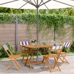 Set mobilier de grădină 5 piese textil albastru alb/lemn masiv