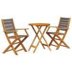Set mobilier bistro, 3 piese, gri, polipropilenă și lemn masiv