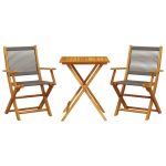 Set mobilier bistro, 3 piese, gri, polipropilenă și lemn masiv