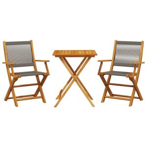 Set mobilier bistro, 3 piese, gri, polipropilenă și lemn masiv