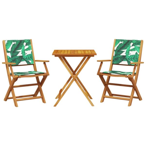 Set mobilier bistro, 3 piese, textil model frunze/lemn masiv