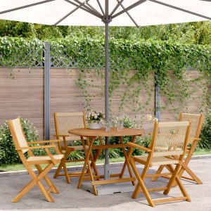 Set mobilier de grădină 5 piese polipropilenă bej/lemn masiv
