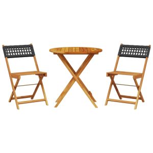 Set mobilier bistro, 3 piese, negru, poliratan și lemn masiv