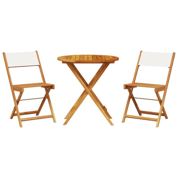 Set mobilier bistro, 3 piese, textil alb crem/lemn masiv
