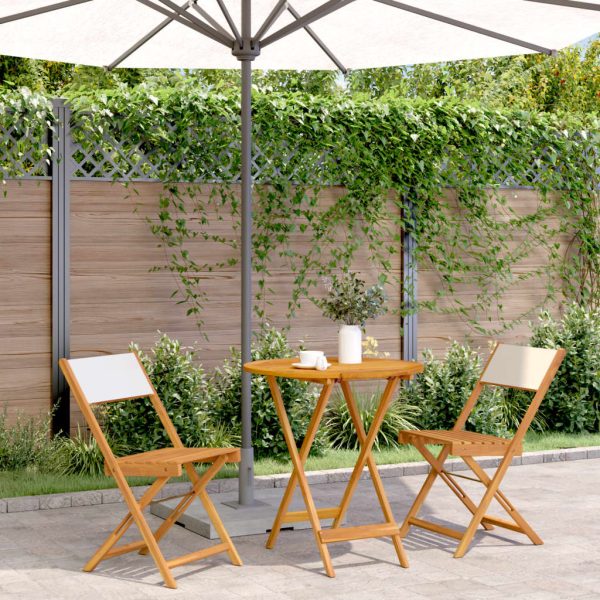 Set mobilier bistro, 3 piese, textil alb crem/lemn masiv