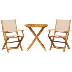 Set mobilier bistro, 3 piese, textil bej/lemn masiv