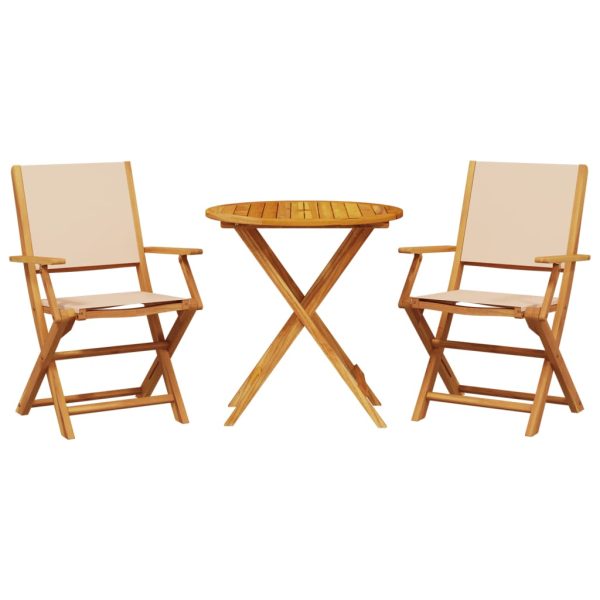 Set mobilier bistro, 3 piese, textil bej/lemn masiv