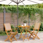 Set mobilier bistro, 3 piese, textil bej/lemn masiv