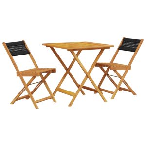 Set mobilier bistro, 3 piese, negru, polipropilenă lemn masiv
