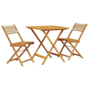 Set mobilier bistro, 3 piese, bej, polipropilenă și lemn masiv