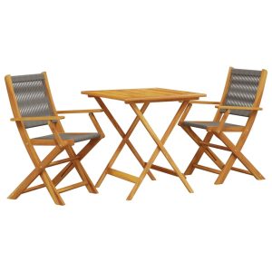 Set mobilier bistro, 3 piese, gri, polipropilenă și lemn masiv
