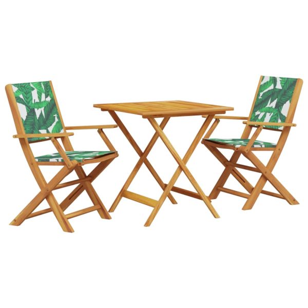 Set mobilier bistro, 3 piese, textil model frunze/lemn masiv
