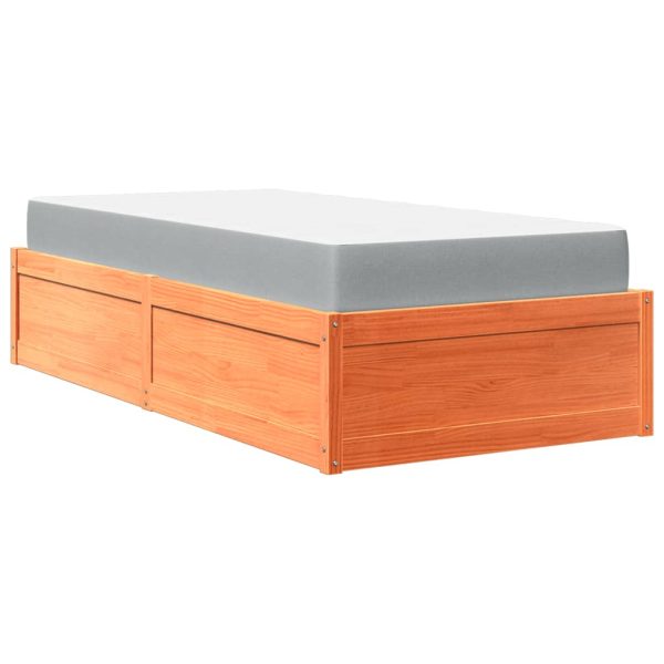 Pat cu saltea, maro ceruit, 90×190 cm, lemn masiv pin