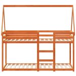 Pat supraetajat cu acoperiș maro ceruit 75x190cm lemn masiv pin