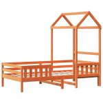 Cadru de pat cu acoperiș maro ceruit 90x200cm lemn masiv pin