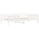 Set pat și bancă cu acoperiș, alb, 90×200 cm, lemn masiv de pin