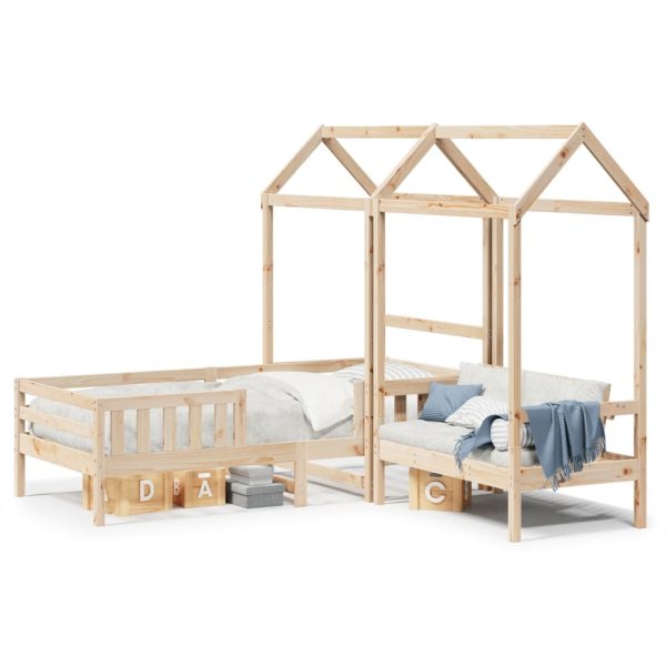Set pat și bancă cu acoperiș, 80×200 cm, lemn masiv de pin