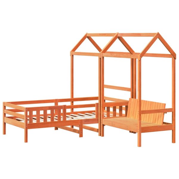 Set pat bancă cu acoperiș maro ceruit 90×190 cm lemn masiv pin
