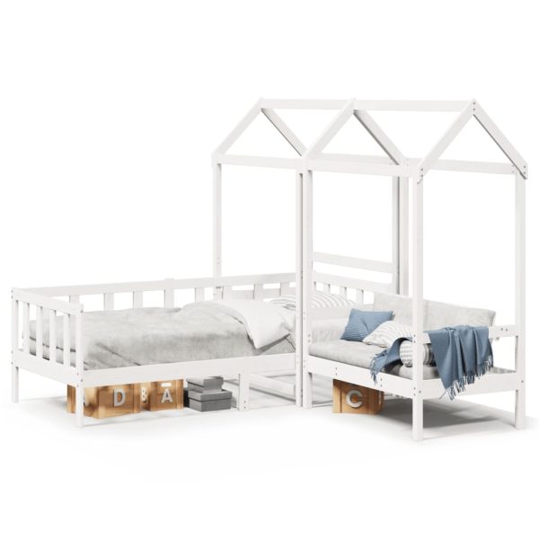 Set pat de zi/bancă cu acoperiș alb 80×200 cm lemn masiv de pin