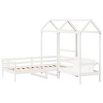 Set pat de zi/bancă cu acoperiș alb 80×200 cm lemn masiv de pin