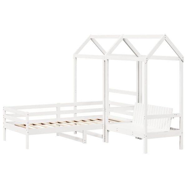 Set pat de zi/bancă cu acoperiș alb 80×200 cm lemn masiv de pin